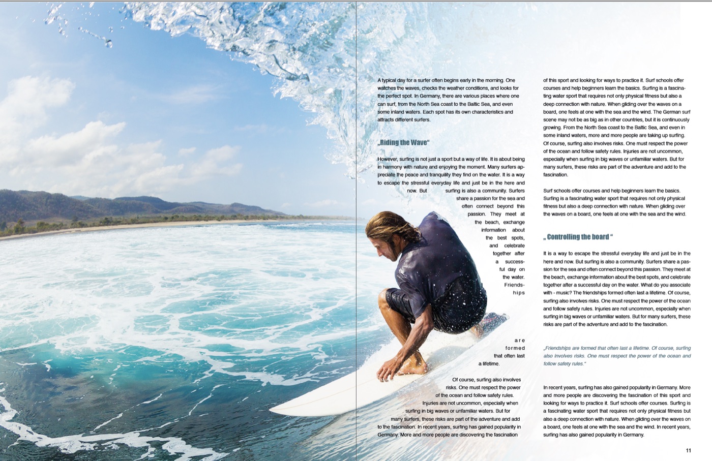 Innenspread des Surf-Magazins „Breakzone“, Surfer in der Röhre