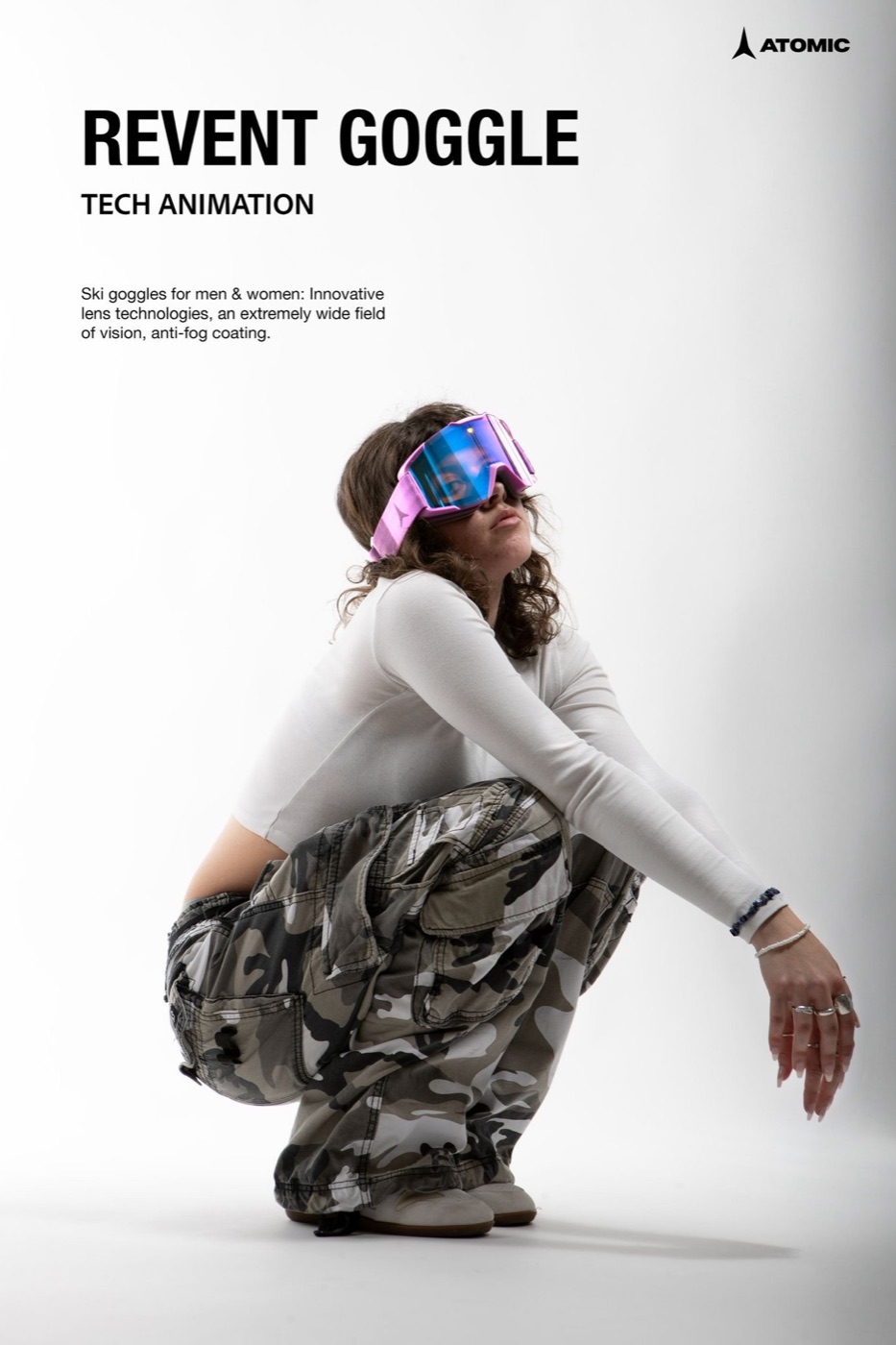 Werbe-Sujet Atomic Revent Goggle, Model im Profil