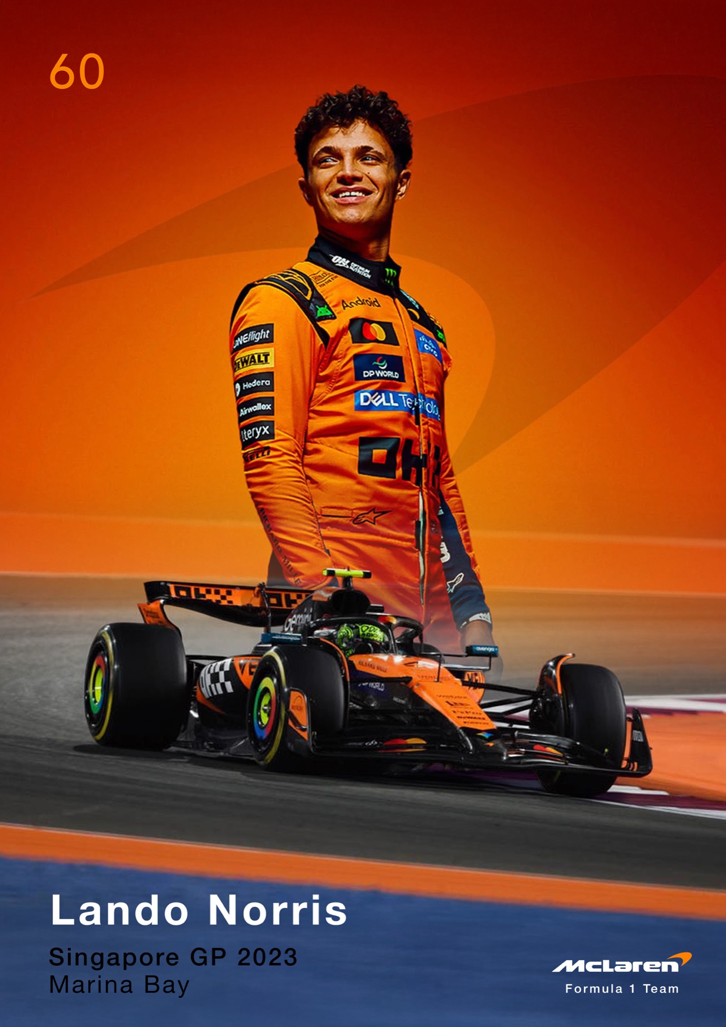 Sport-Poster von Lando Norris (McLaren F1) beim Singapore GP 2023